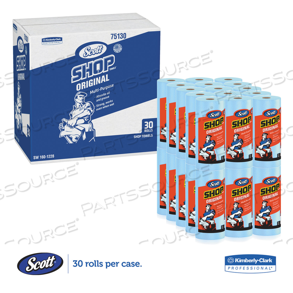 SHOP TOWELS, STANDARD ROLL, 1-PLY, 9.4 X 11, BLUE by Scott