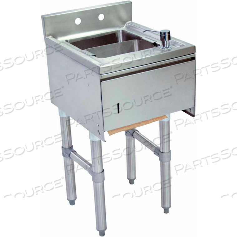 STAINLESS STEEL UNDER BAR DUMP SINK W/TOWEL DISPENSER, 15"X18" 