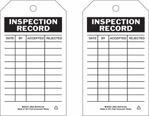 INSPECTION TAG 7INHX4INW HD POLY. PK10 by Brady Americas