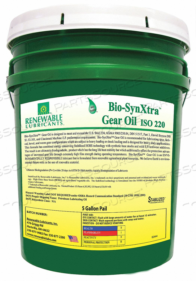 BIODEGRADABLE EP GEAR OIL 5 GAL by Renewable Lubricants BIODEGRADABLE EP GEAR OIL 5 GAL by Renewable Lubricants