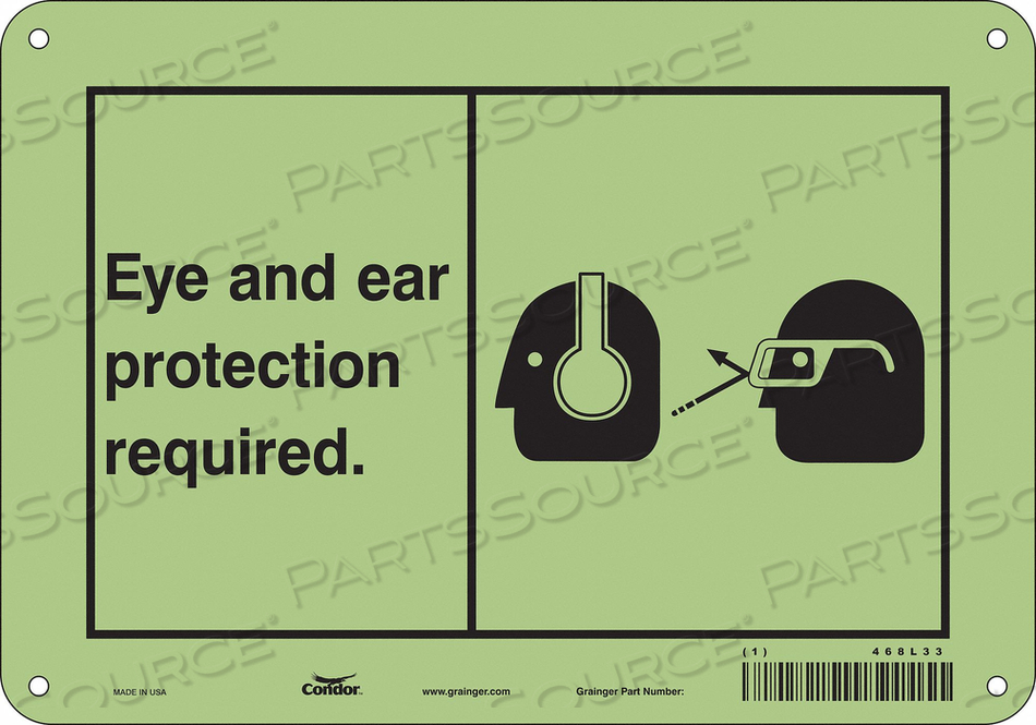 SAFETY SIGN, VERTICAL RECTANGLE, NUMBER OF PRINTED SIDES 1, ENGLISH, SIGN FORMAT OTHER FORMAT, SIGN LEGEND EYE AND EAR PROTECTION REQUIRED., by Condor SAFETY SIGN, VERTICAL RECTANGLE, NUMBER OF PRINTED SIDES 1, ENGLISH, SIGN FORMAT OTHER FORMAT, SIGN LEGEND EYE AND EAR PROTECTION REQUIRED., by Condor