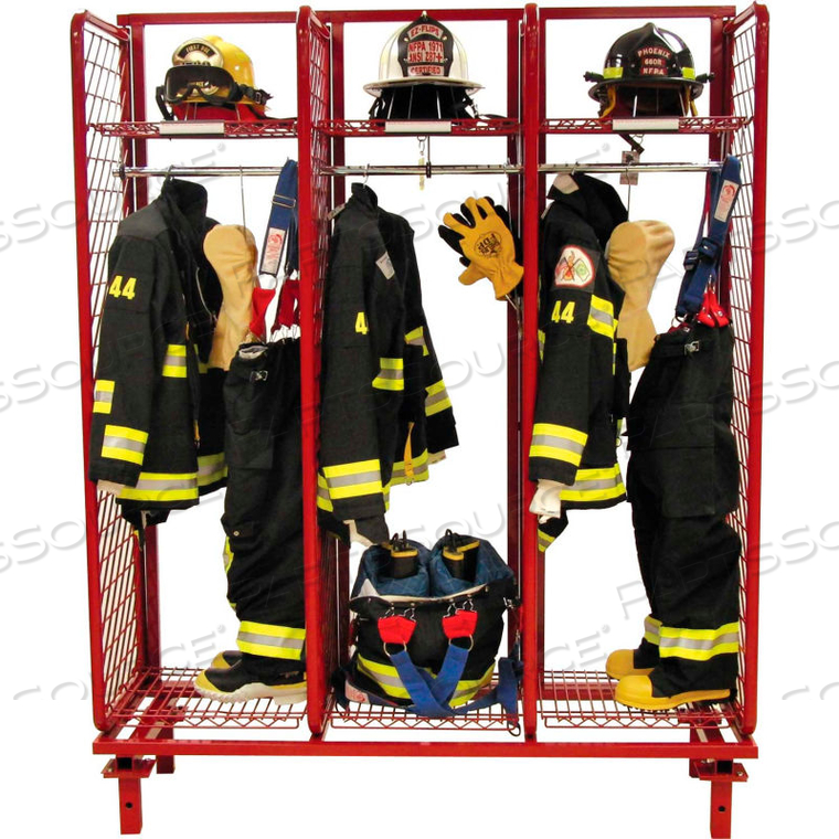 RED RACK GEAR STORAGE RACK LOCKER, 3 SECTIONS, 24"WX20"DX72"H, RED, UNASSEMBLED by Groves