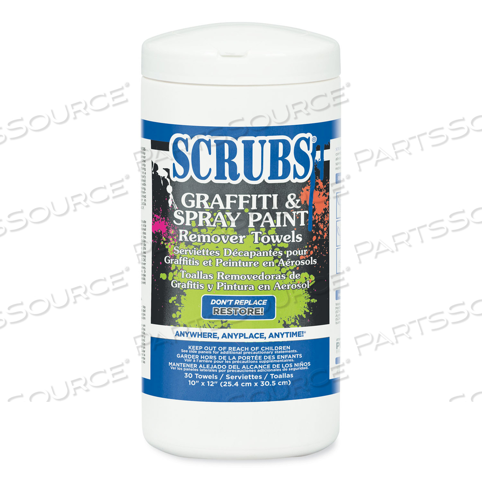 GRAFFITI AND PAINT REMOVER TOWELS, 10 X 12, ORANGE ON WHITE, 30/CANISTER by Scrubs GRAFFITI AND PAINT REMOVER TOWELS, 10 X 12, ORANGE ON WHITE, 30/CANISTER by Scrubs