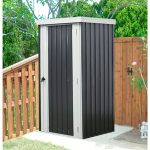 HANOVER GALVANIZED STEEL SHED, 31-7/8"L X 38-3/5"W X 70-7/8"H, DARK GRAY/WHITE by Almo HANOVER GALVANIZED STEEL SHED, 31-7/8"L X 38-3/5"W X 70-7/8"H, DARK GRAY/WHITE by Almo