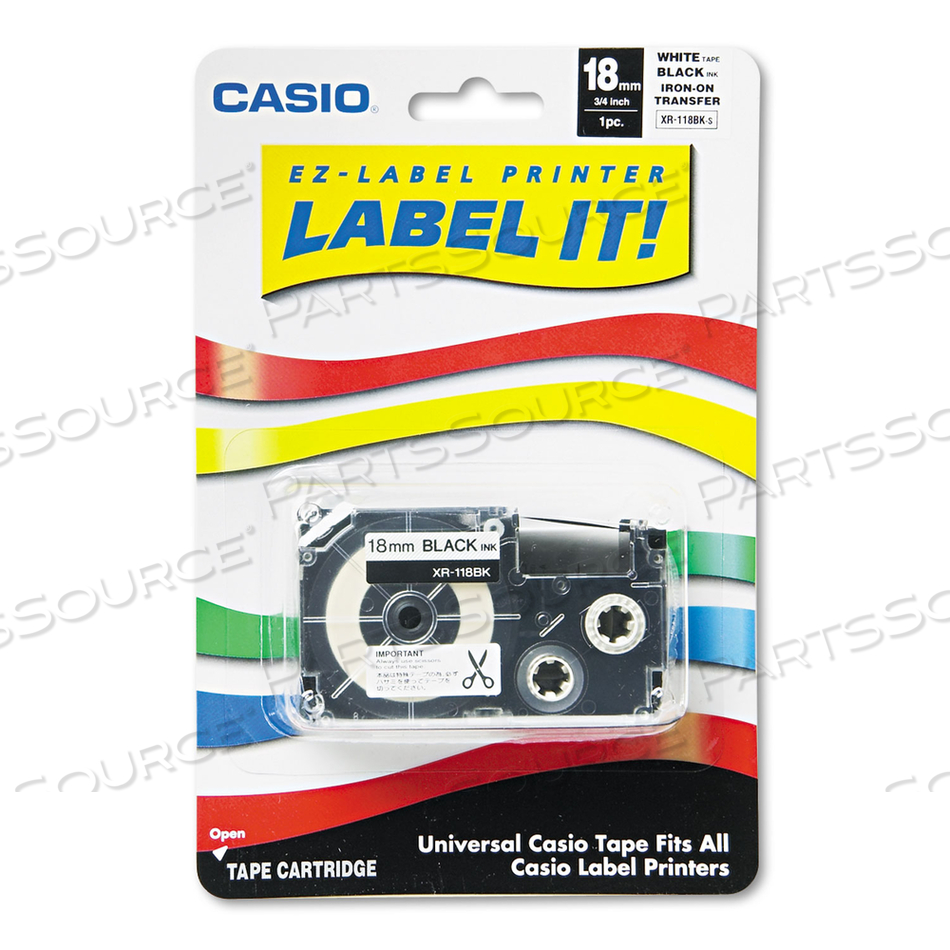 LABEL PRINTER IRON-ON TRANSFER TAPE, 0.75" X 26 FT, BLACK ON WHITE 