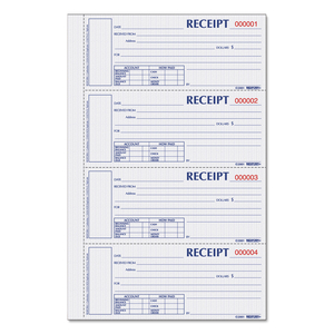 DURABLE HARDCOVER NUMBERED MONEY RECEIPT BOOK, THREE-PART CARBONLESS, 6.88 X 2.75, 4 FORMS/SHEET, 200 FORMS TOTAL by Rediform