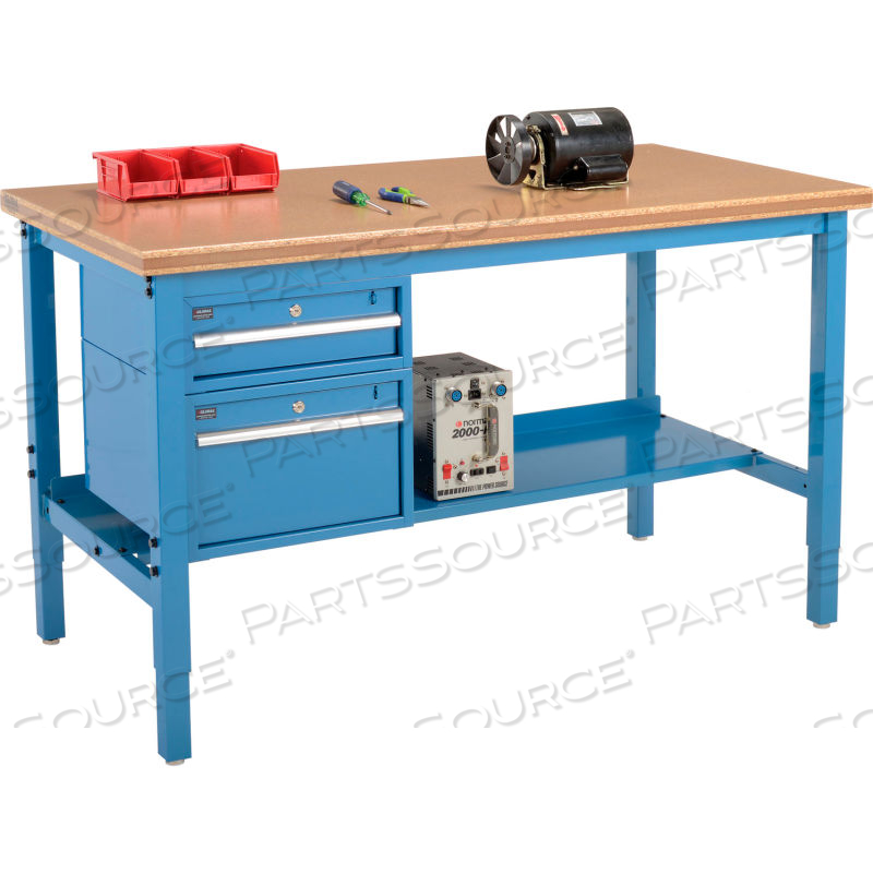 60 X 30 PRODUCTION WORKBENCH - SHOP TOP SAFETY EDGE - DRAWERS & SHELF - BLUE 