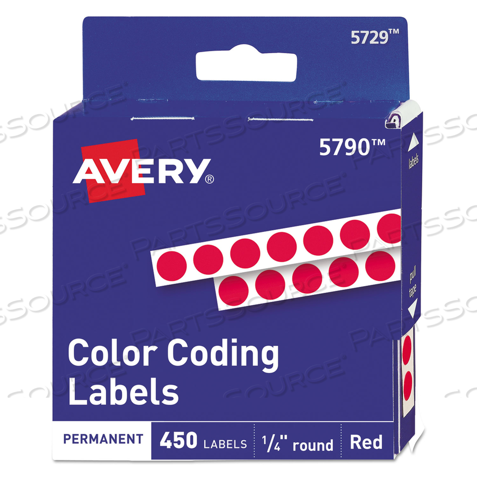 HANDWRITE-ONLY PERMANENT SELF-ADHESIVE ROUND COLOR-CODING LABELS IN DISPENSERS, 0.25" DIA, RED, 450/ROLL, (5790) by Avery HANDWRITE-ONLY PERMANENT SELF-ADHESIVE ROUND COLOR-CODING LABELS IN DISPENSERS, 0.25" DIA, RED, 450/ROLL, (5790) by Avery