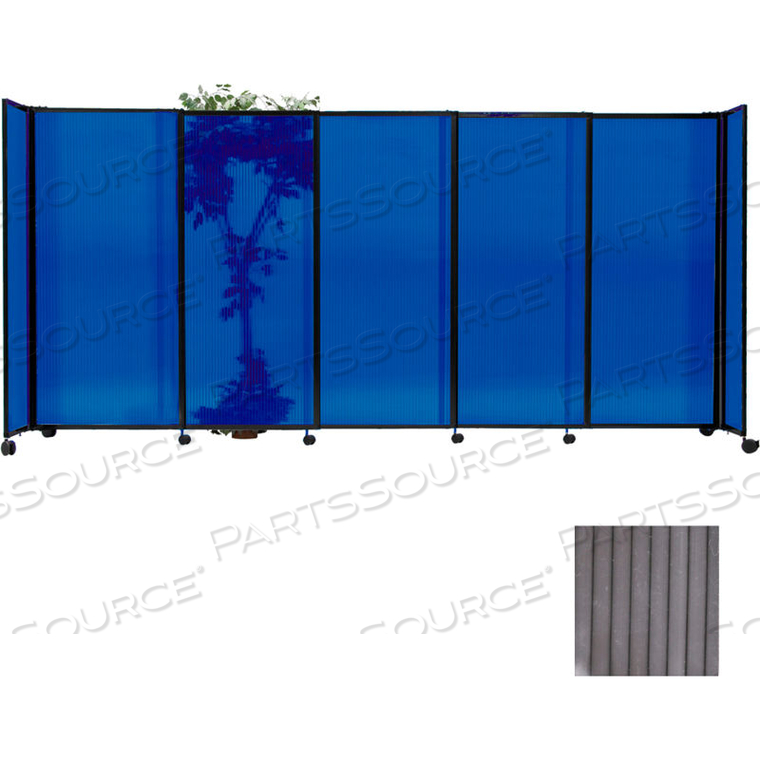 PORTABLE SLIDING PANEL ROOM DIVIDER, 6'10"X15'6" POLYCARBONATE, GRAY 