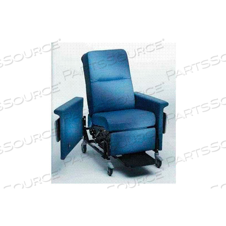 RECLINER WITH SWING ARMS, 5" CASTERS, PUSH BAR & SIDE TABLE, COLONIAL BLUE 