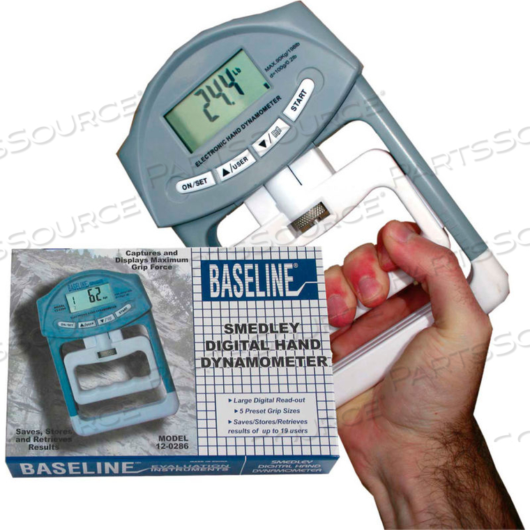 BASELINE ELECTRONIC SMEDLEY HAND DYNAMOMETER, ADULT, 200 LB./90 KG. by Fabrication Enterprises