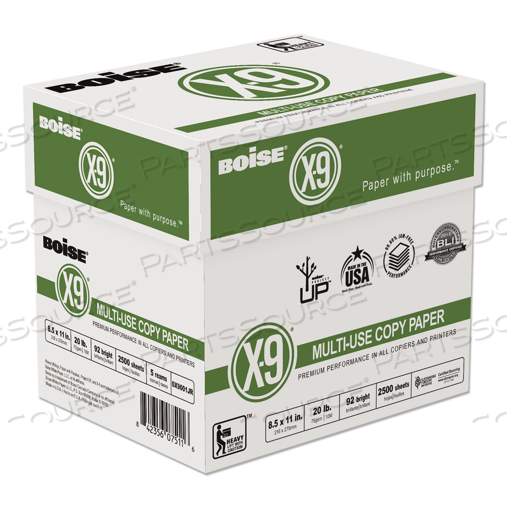 X-9 MULTI-USE COPY PAPER, 92 BRIGHT, 20 LB BOND WEIGHT, 8.5 X 11, WHITE, 500 SHEETS/REAM by Boise X-9 MULTI-USE COPY PAPER, 92 BRIGHT, 20 LB BOND WEIGHT, 8.5 X 11, WHITE, 500 SHEETS/REAM by Boise