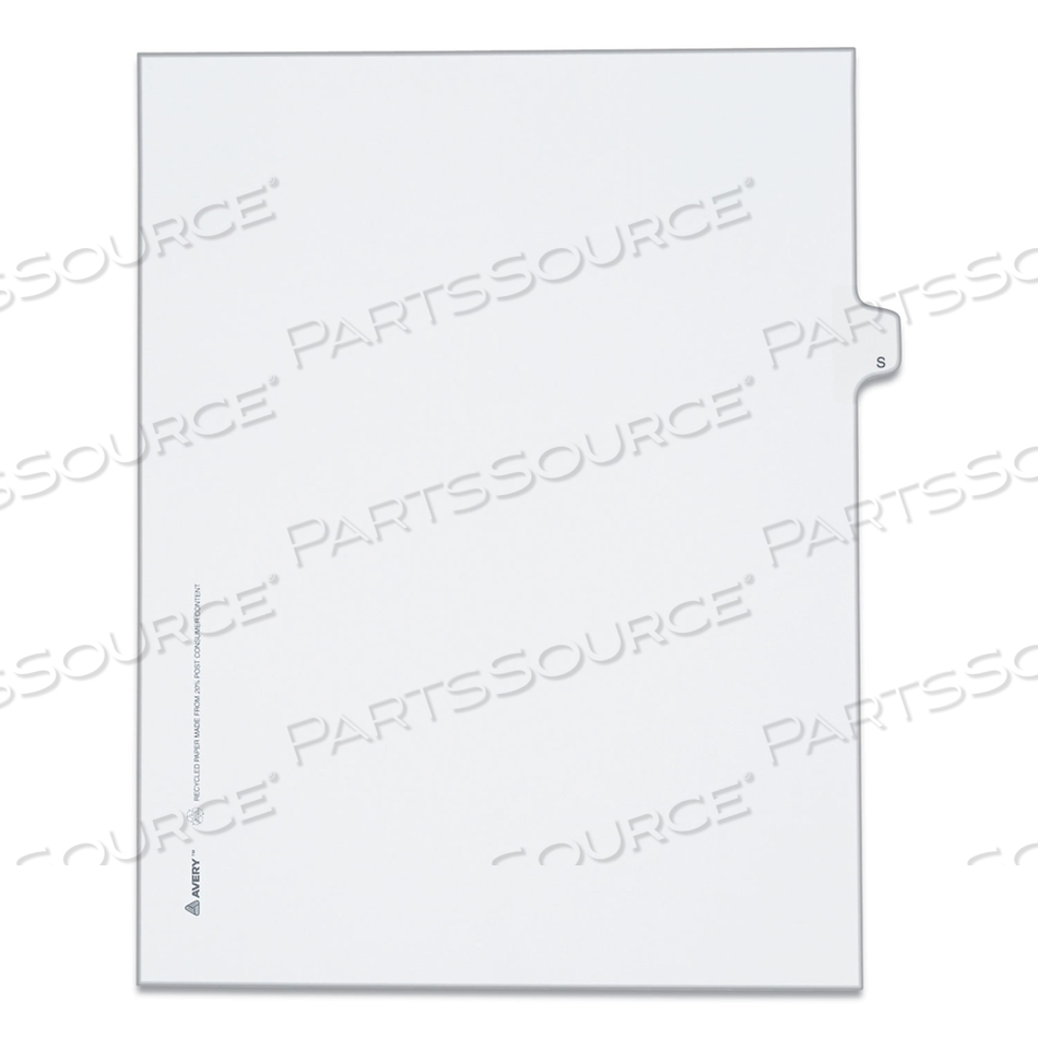 PREPRINTED LEGAL EXHIBIT SIDE TAB INDEX DIVIDERS, ALLSTATE STYLE, 26-TAB, S, 11 X 8.5, WHITE, 25/PACK 