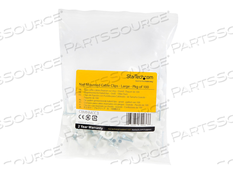 100 PACK LARGE CABLE CLIPS WITH NAIL, REUSABLE, NAIL-IN CLAMPS, WIRE HOLDING CLIPS, CAT6 ETHERNET CORD/AV/COAX CABLE FASTENERS, BRICK/DRYWAL by StarTech.com Ltd. 100 PACK LARGE CABLE CLIPS WITH NAIL, REUSABLE, NAIL-IN CLAMPS, WIRE HOLDING CLIPS, CAT6 ETHERNET CORD/AV/COAX CABLE FASTENERS, BRICK/DRYWAL by StarTech.com Ltd.