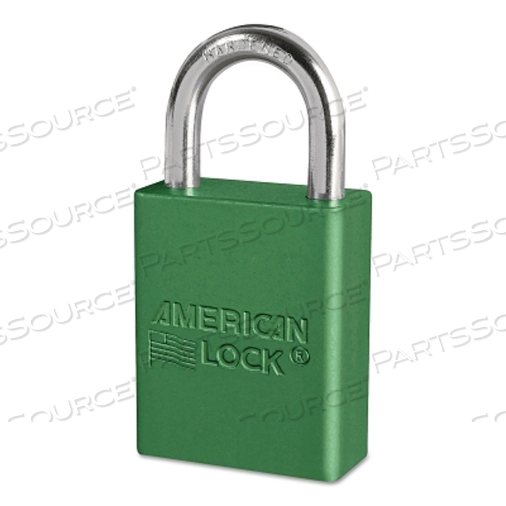 SOLID ALUMINUM PADLOCKS, 1/4 IN DIA, 1 IN L X 3/4 IN W, GREEN by American Lock