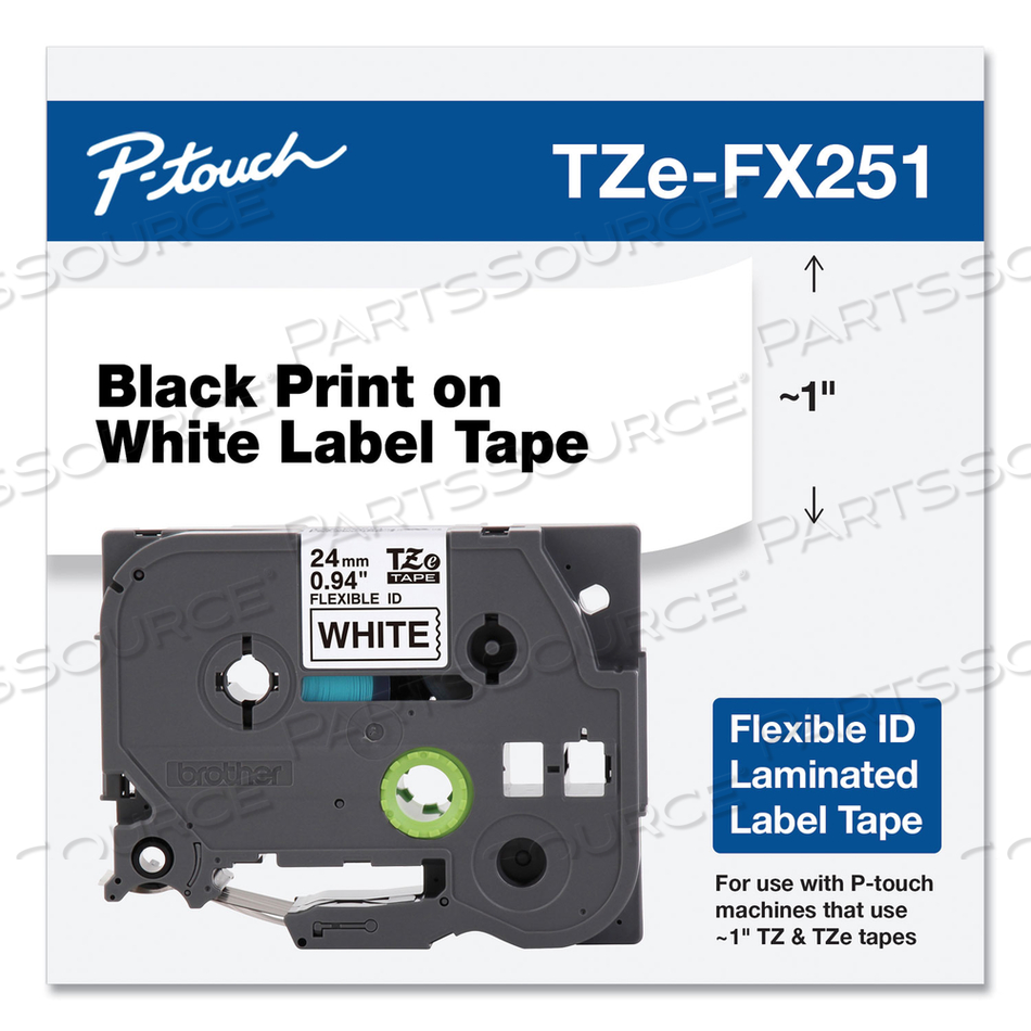 TZE FLEXIBLE TAPE CARTRIDGE FOR P-TOUCH LABELERS, 0.94" X 26.2 FT, BLACK ON WHITE by Brother