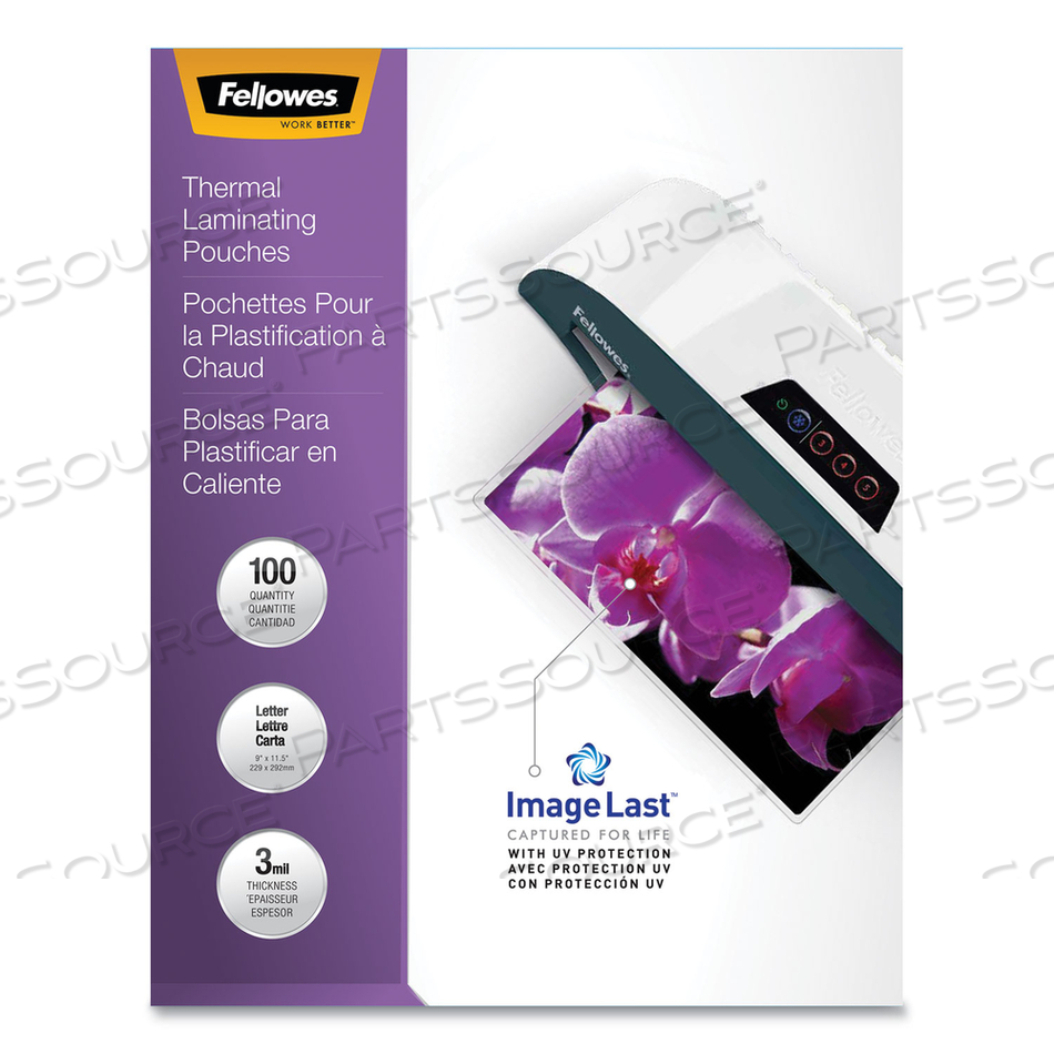 FELLOWES IMAGELAST LETTER, 100-PACK, CLEAR, GLOSSY LAMINATING POUCHES by Fellowes