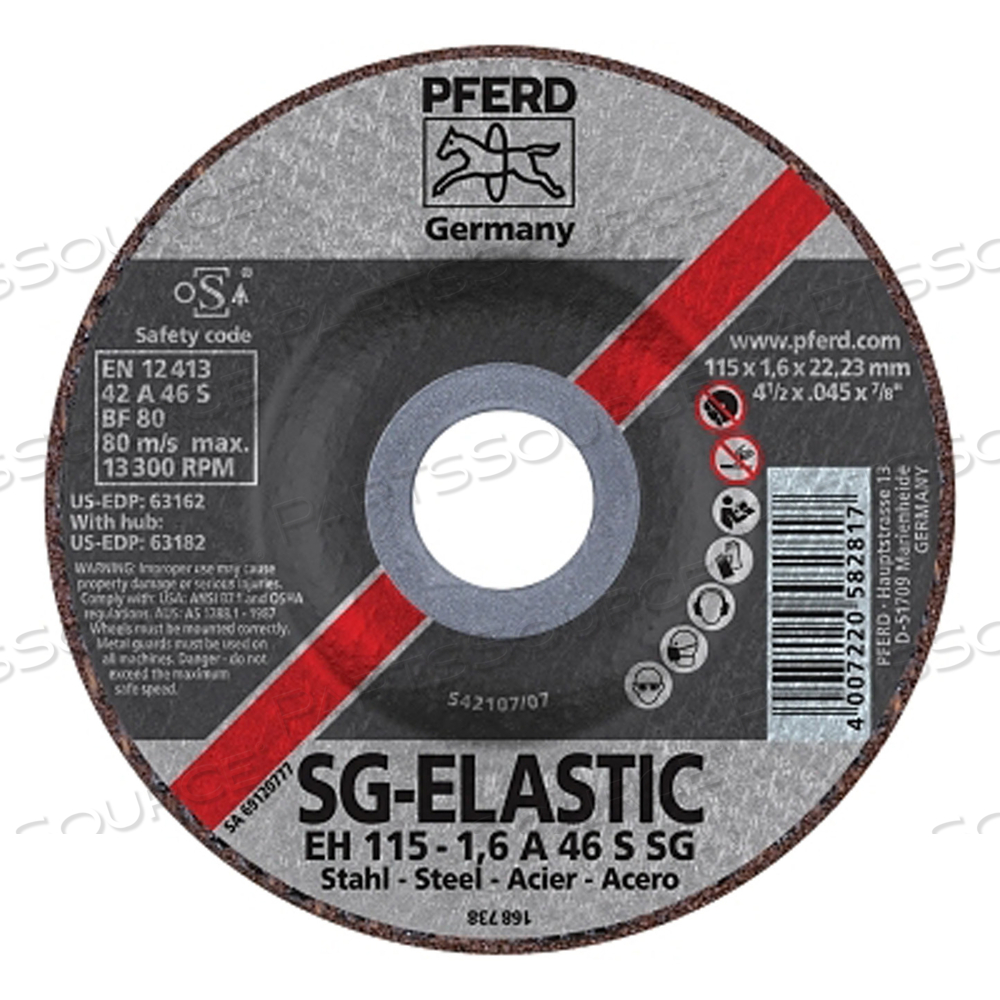 TYPE 27 PREMIUM PERFORMANCE SG DEPRESSED CENTER CUT-OFF WHEEL, 4-1/2 IN DIA, 0.045 IN THICK, 30 GRIT, ALUM OXIDE by Pferd