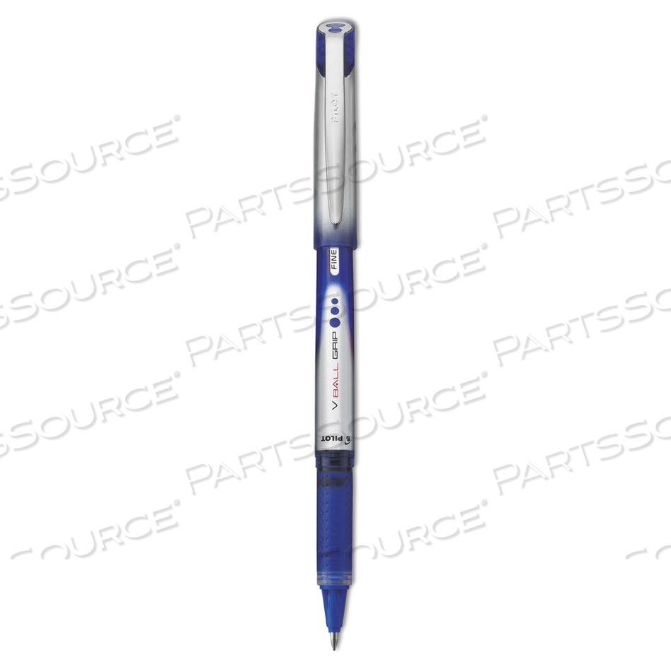 VBALL GRIP LIQUID INK ROLLER BALL PEN, STICK, FINE 0.7 MM, BLUE INK, BLUE/SILVER BARREL by Pilot