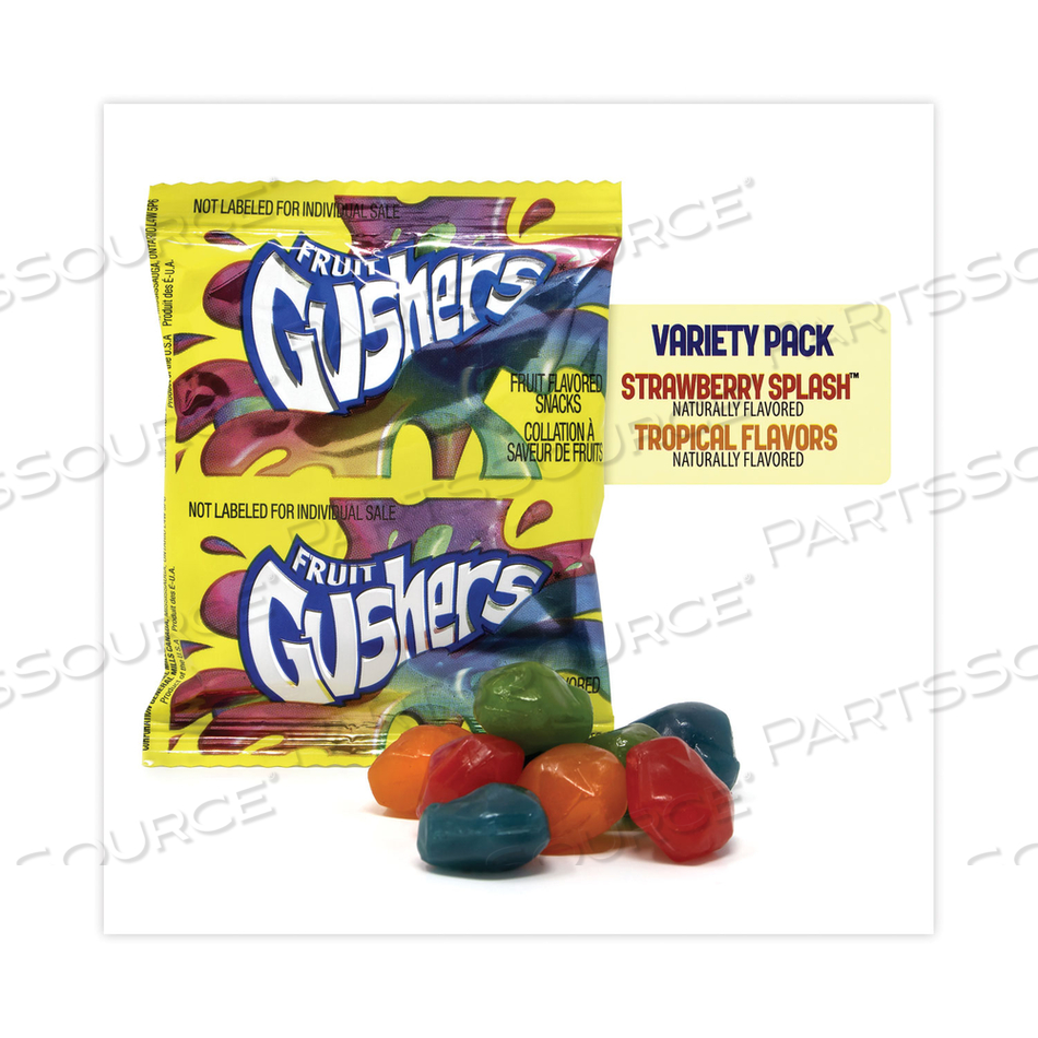 FRUIT GUSHERS FRUIT SNACKS, STRAWBERRY AND TROPICAL FRUIT FLAVORS, 0.8 OZ, 42 POUCHES/BOX 