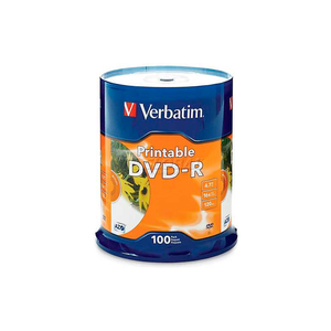 DVD-R, 16X SPEED, 4.7GB, INKJET PRINTABLE, SPINDLE, 100/PK, WHITE by Verbatim