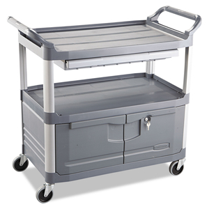 XTRA INSTRUMENT CART WITH LOCKING STORAGE AREA, PLASTIC, 3 SHELVES, 300 LB CAPACITY, 20" X 40.63" X 37.8", GRAY by Rubbermaid Medical Division