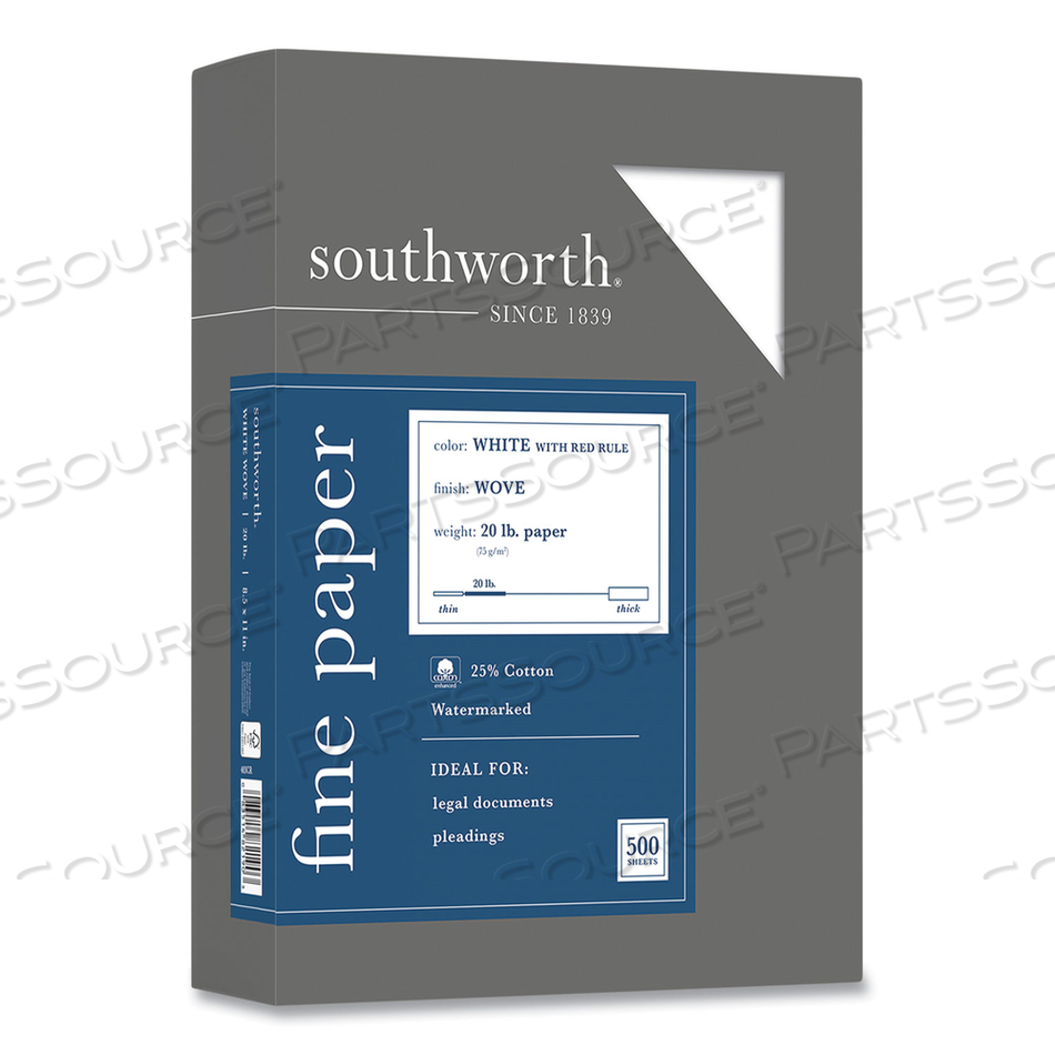 25% COTTON BUSINESS PAPER, 95 BRIGHT, 20 LB BOND WEIGHT, 8.5 X 11, WHITE, 500 SHEETS/REAM by SOUTHWORTH PRODUCTS CORP