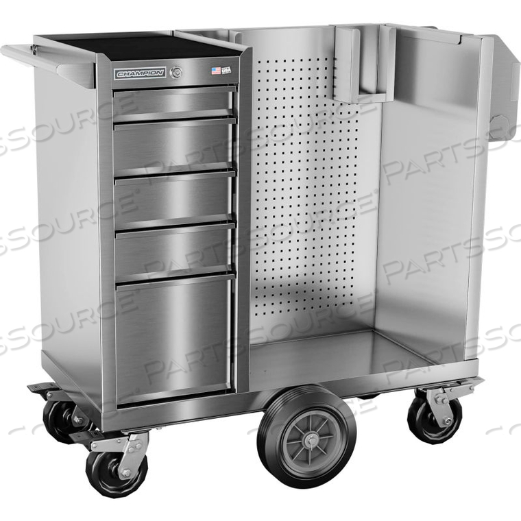 CHAMPION FM PRO SERIES ALL STAINLESS STEEL INDUSTRIAL MOBILE SANITIZATION CART 41"W X 20"D X 43"H by Independent Design Inc