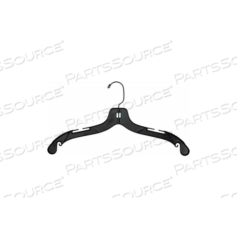 NAHANCO DRESS HANGER W/MOLDED SHOULDERS & BLACK HOOK-MIDDLE HEAVY WEIGHT, 17"L, PLASTIC-BK by National Hanger Company Inc.