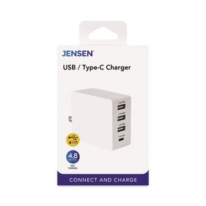 4-PORT USB AND TYPE-C WALL CHARGER, WHITE by Jensen