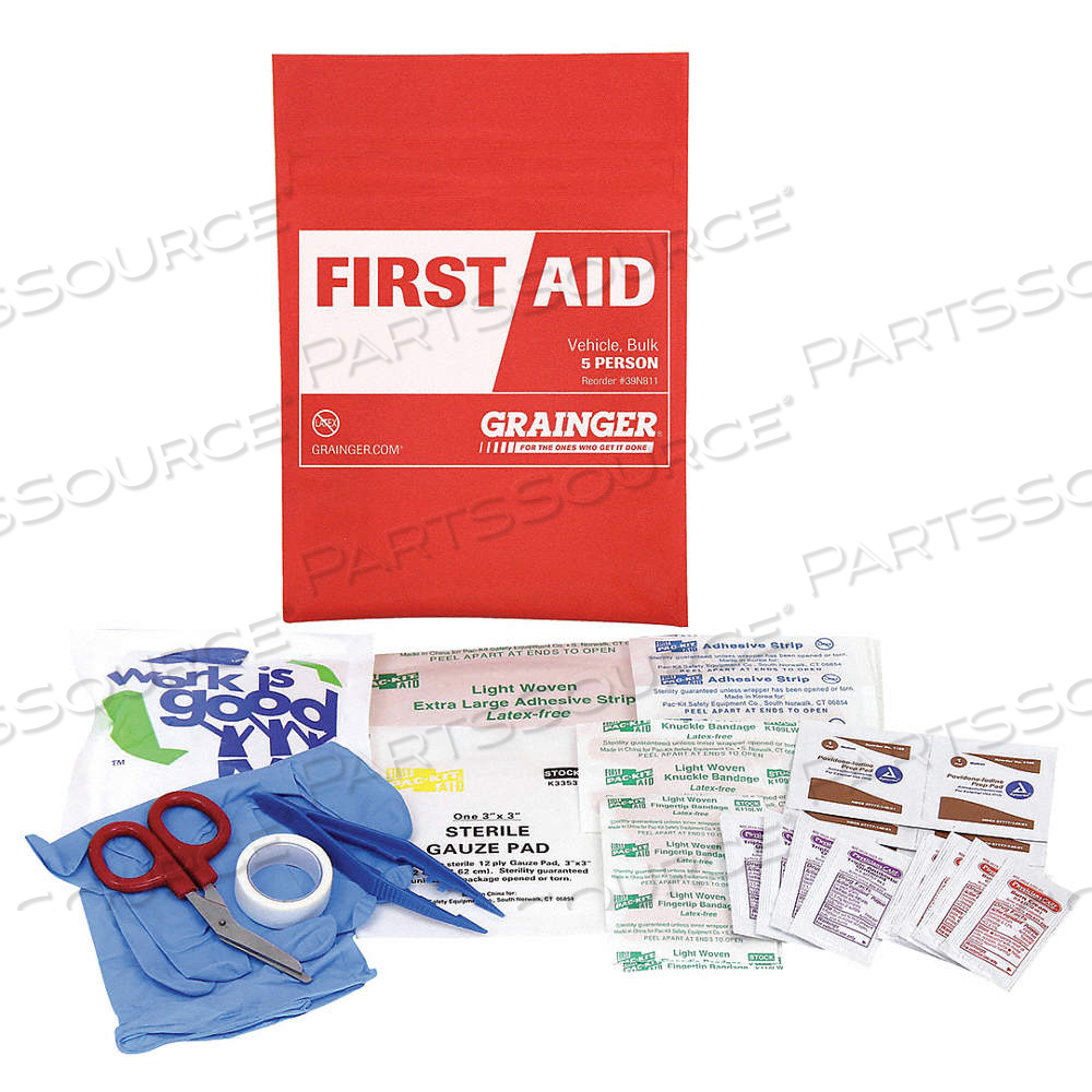 FIRST AID KIT AND HOUSING, VEHICLE, 5 PEOPLE SERVED, 39 COMPONENTS, FABRIC by Approved Vendor