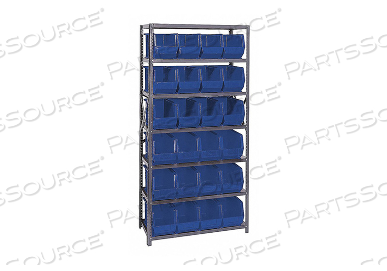 BIN SHELVING 75 OVERALL H 24 BINS BLUE by Quantum Storage Systems BIN SHELVING 75 OVERALL H 24 BINS BLUE by Quantum Storage Systems