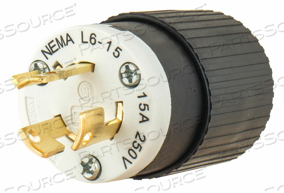 LOCKING PLUG, L6-15P, 250V AC, 15 A, 2 POLES, BLACK/WHITE, SCREW TERMINALS, L6-15 by Hubbell Power Systems