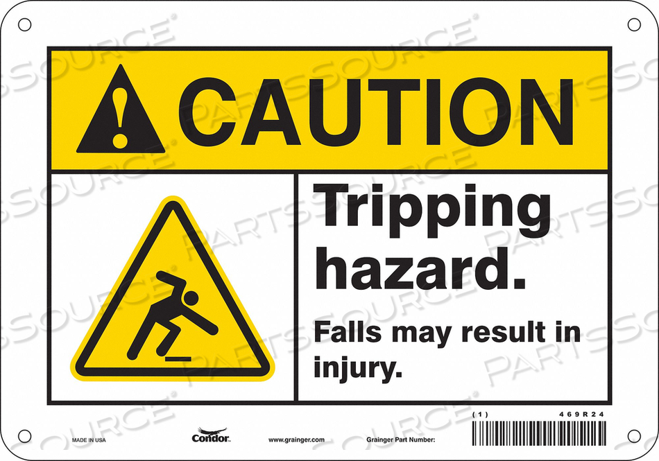 SAFETY SIGN, VERTICAL RECTANGLE, NUMBER OF PRINTED SIDES 1, ENGLISH, SIGN FORMAT ANSI/OSHA FORMAT, SIGN LEGEND TRIPPING HAZARD. FALLS MAY RE by Condor
