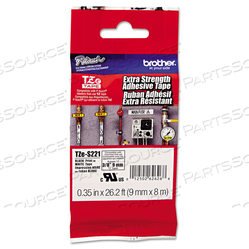 TZE EXTRA-STRENGTH ADHESIVE LAMINATED LABELING TAPE, 0.35" X 26.2 FT, BLACK ON WHITE by Brother TZE EXTRA-STRENGTH ADHESIVE LAMINATED LABELING TAPE, 0.35" X 26.2 FT, BLACK ON WHITE by Brother