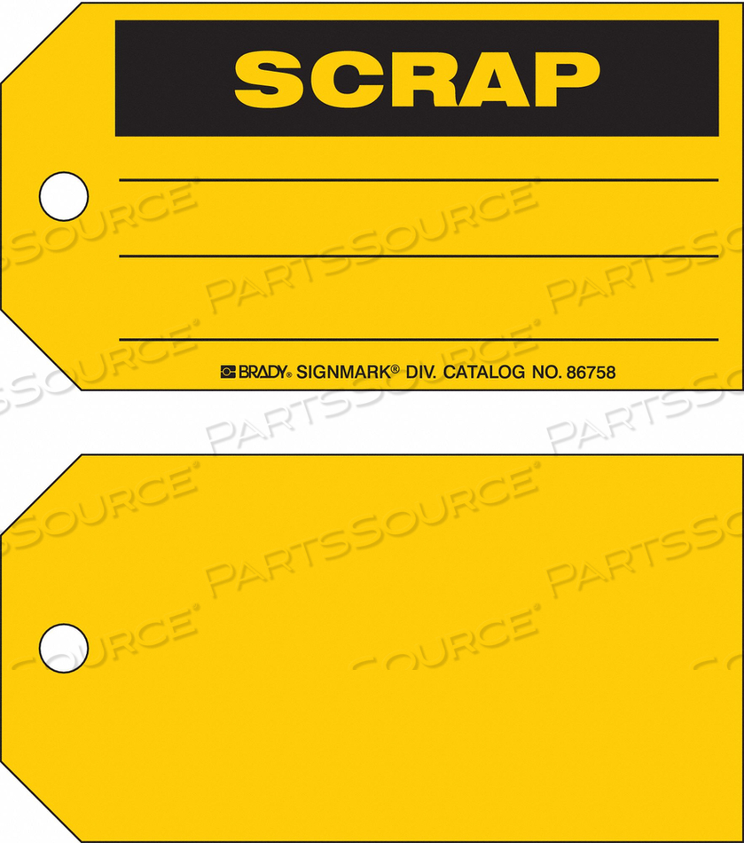 SCRAP TAG 3 X 5-3/4 IN BK/YEL MET PK100 by Brady Americas