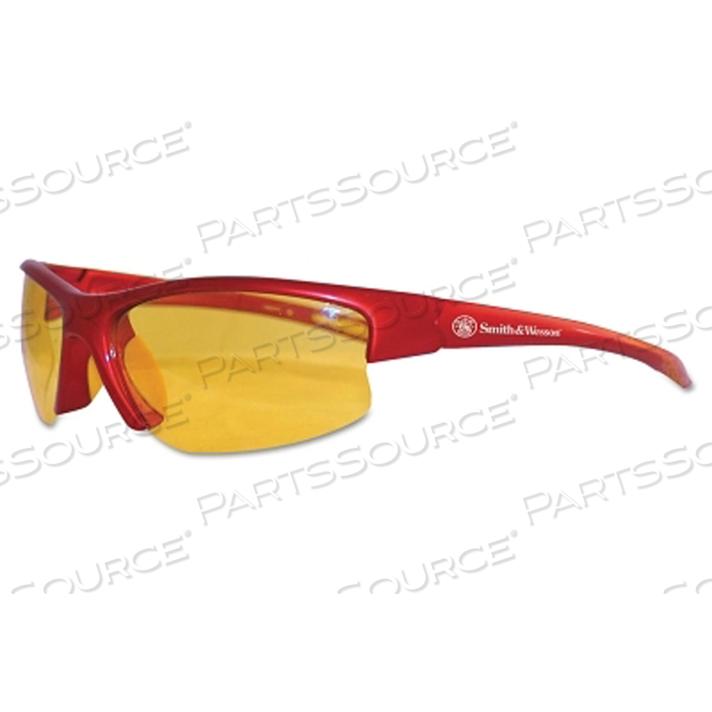 EQUALIZER SAFETY GLASSES, AMBER POLYCARBONATE LENS, UNCOATED, RED, NYLON by Smith & Wesson