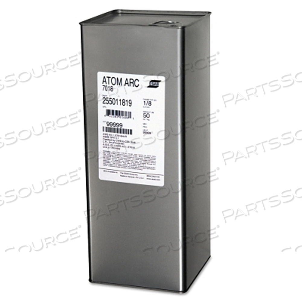 ATOM ARC 7018 ELECTRODE, 1/8 IN DIAMETER, 14 IN LONG, 50 LB CAN by ESAB Welding & Cutting ATOM ARC 7018 ELECTRODE, 1/8 IN DIAMETER, 14 IN LONG, 50 LB CAN by ESAB Welding & Cutting