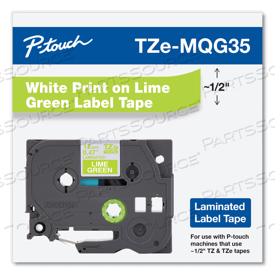 TZ STANDARD ADHESIVE LAMINATED LABELING TAPE, 0.47" X 16.4 FT, WHITE/LIME GREEN by Brother