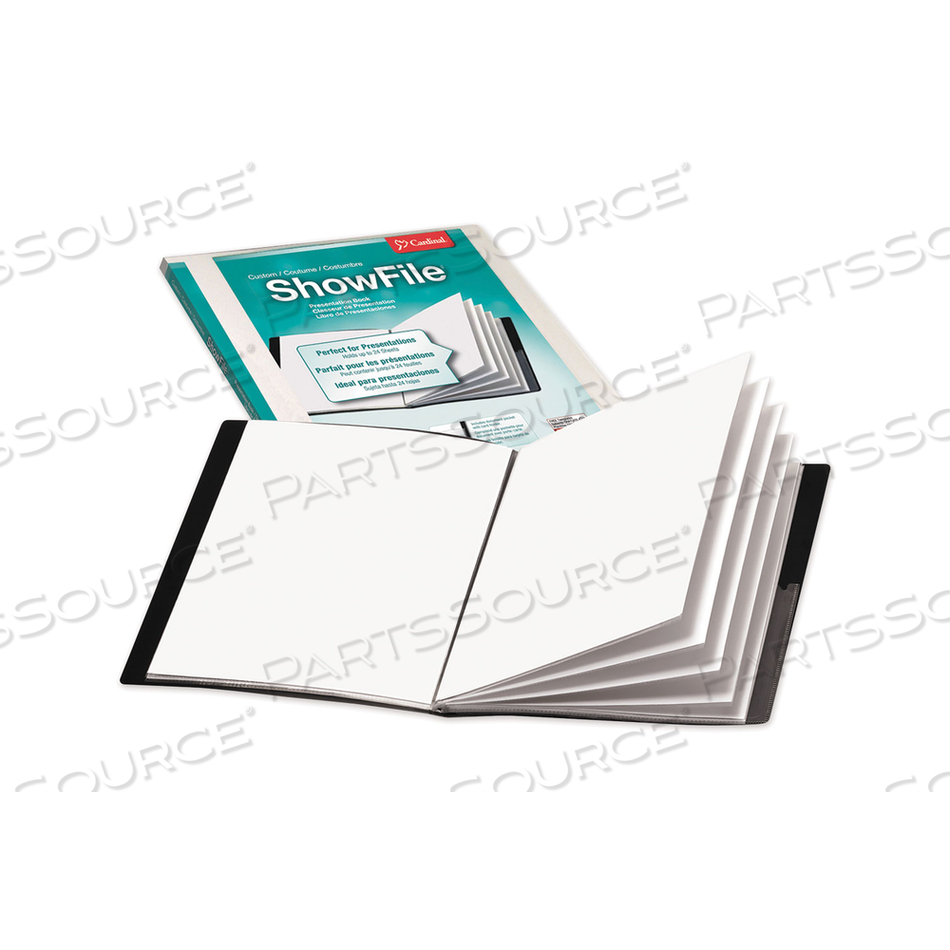 SHOWFILE DISPLAY BOOK WITH CUSTOM COVER POCKET, 12 LETTER-SIZE SLEEVES, BLACK by Cardinal