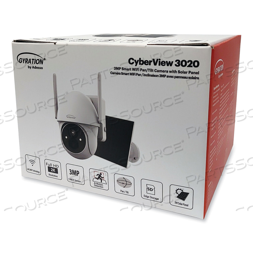CYBERVIEW 3020 3MP SMART WIFI PAN/TILT CAMERA WITH SOLAR PANEL, 2304 X 1296 PIXELS by Gyration