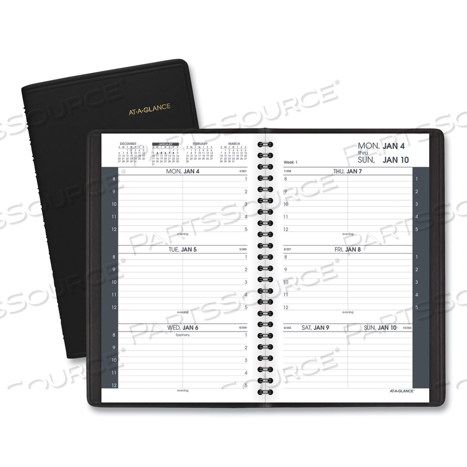 WEEKLY BLOCK FORMAT APPOINTMENT BOOK RULED FOR HOURLY APPOINTMENTS, 8.5 X 5.5, GRAINED BLACK COVER, 12-MONTH(JAN TO DEC):2023 by At-A-Glance