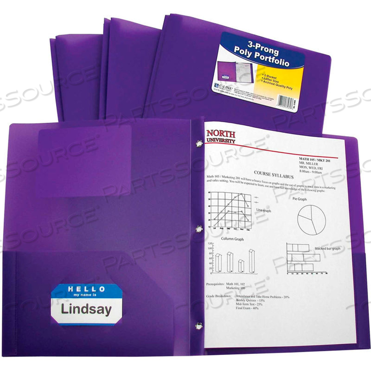 TWO-POCKET HEAVYWEIGHT POLY PORTFOLIO FOLDER WITH PRONGS, PURPLE, 25 FOLDERS/SET by C-Line