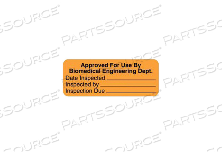 EQUIPMENT INSPECTION LABEL, FLUORESCENT PAPER, FLUORESCENT ORANGE, APPROVED BIOMED LEGEND, 2-1/4 IN  X 7/8 IN by United Ad Label