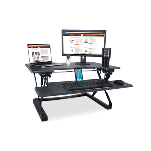 HIGH RISE HEIGHT ADJUSTABLE STANDING DESK WITH KEYBOARD TRAY, 36" X 31.25" X 5.25" TO 20", GRAY/BLACK by Victor Technology, LLC