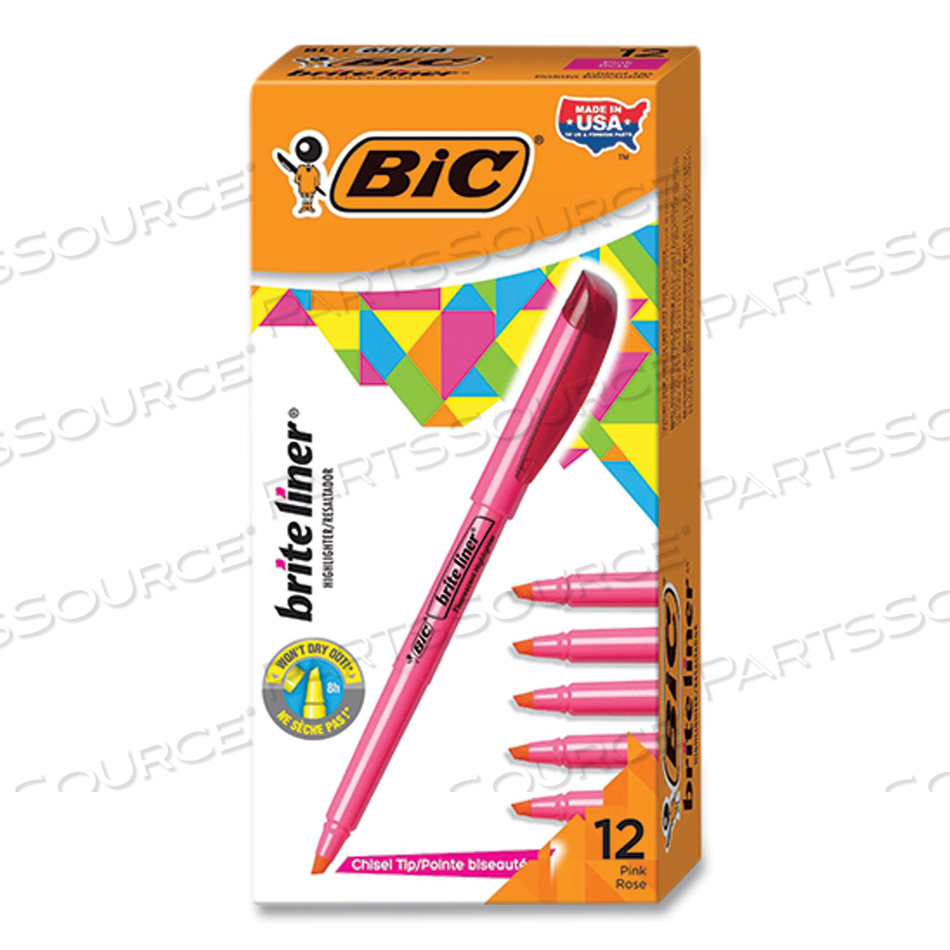 BRITE LINER HIGHLIGHTER WITH POCKET CLIP, CHISEL TIP, PINK INK, DOZEN by BIC BRITE LINER HIGHLIGHTER WITH POCKET CLIP, CHISEL TIP, PINK INK, DOZEN by BIC