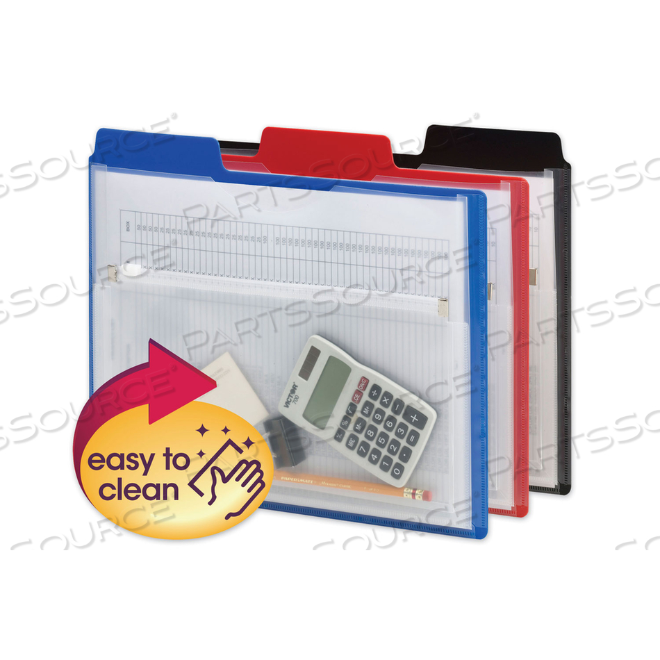 POLY PROJECT ORGANIZER WITH ZIP POUCH, 2-SECTIONS, 1/3-CUT TAB, LETTER SIZE, ASSORTED COLORS, 3/PACK 