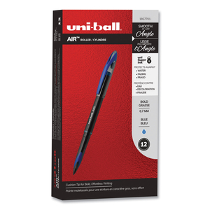 AIR POROUS ROLLER BALL PEN, STICK, MEDIUM 0.7 MM, BLUE INK, BLACK BARREL, DOZEN by Uni-Ball