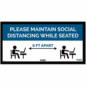 BLUE MAINTAIN SOCIAL DISTANCING WHILE SEATED SIGN, 24"W X 12''H, ADHESIVE by The Magnet Group BLUE MAINTAIN SOCIAL DISTANCING WHILE SEATED SIGN, 24"W X 12''H, ADHESIVE by The Magnet Group