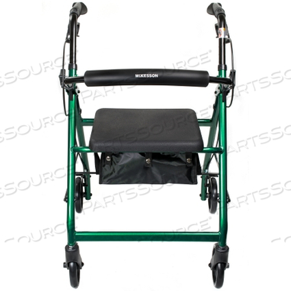 4-WHEEL ROLLATOR, 6 IN. WHEEL, 32 - 37 IN. HANDLE, GREEN, 300 LBS, ALUMINUM FRAME by McKesson 4-WHEEL ROLLATOR, 6 IN. WHEEL, 32 - 37 IN. HANDLE, GREEN, 300 LBS, ALUMINUM FRAME by McKesson